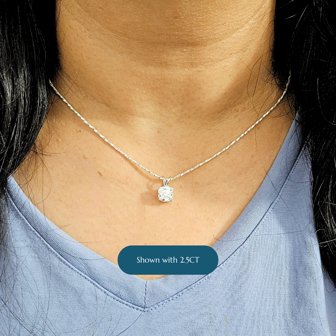 Solitaite Cushion Pendant Lab diamond and moissanite by Vai Ra