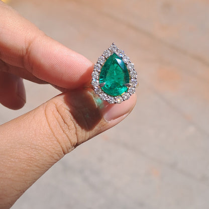 Lab Grown Pear Columbian Emerald Ring