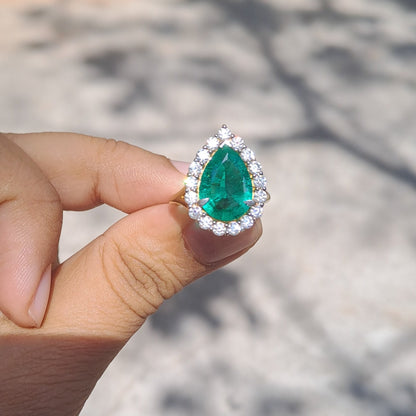 Lab Grown Pear Columbian Emerald Ring