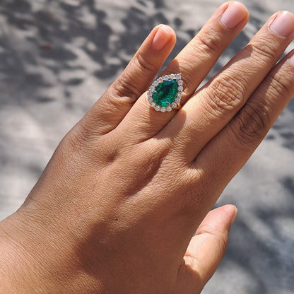 Lab Grown Pear Columbian Emerald Ring