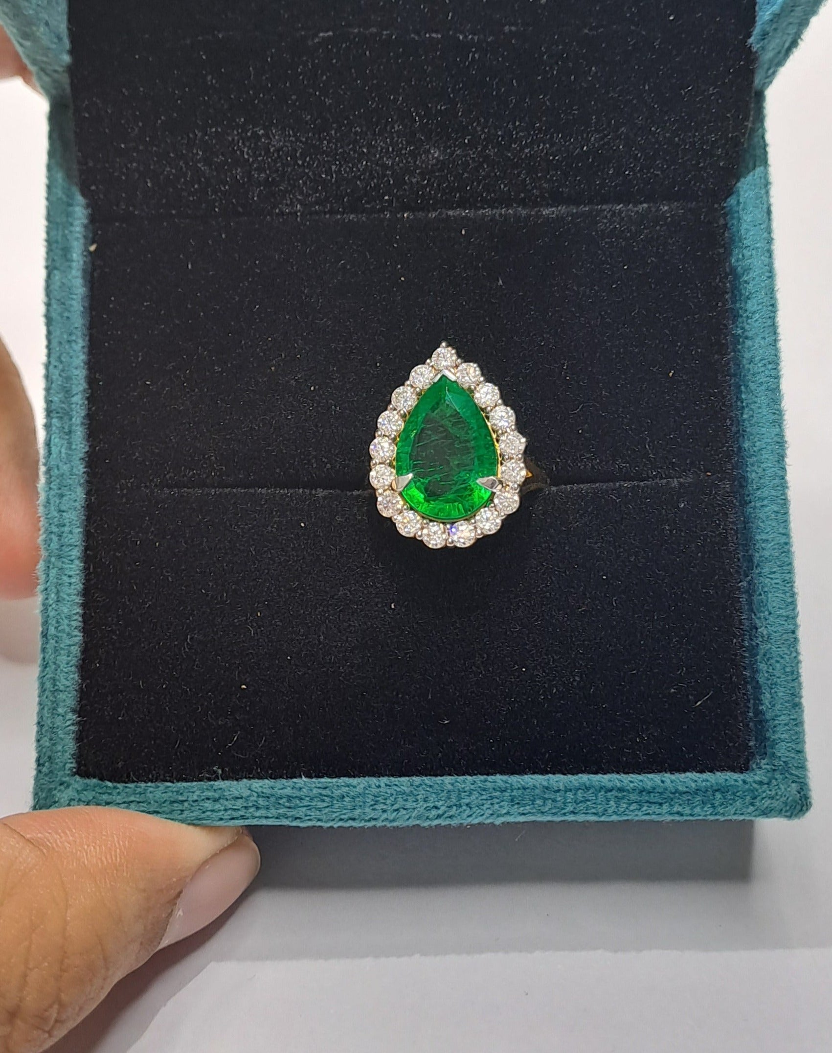 Lab Grown Pear Columbian Emerald Ring