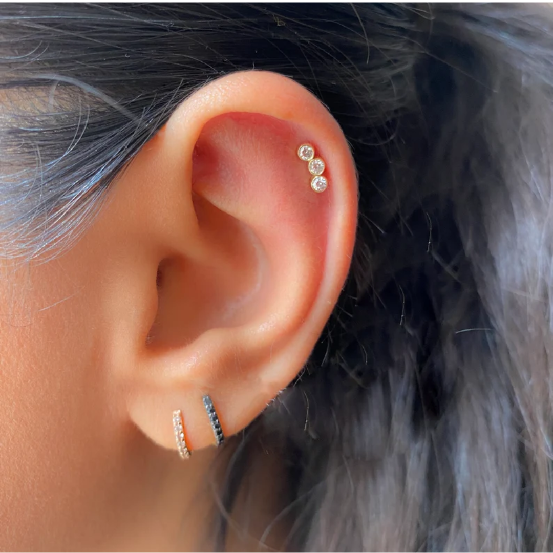 Diamond cartilage piercing earrings for ear stack