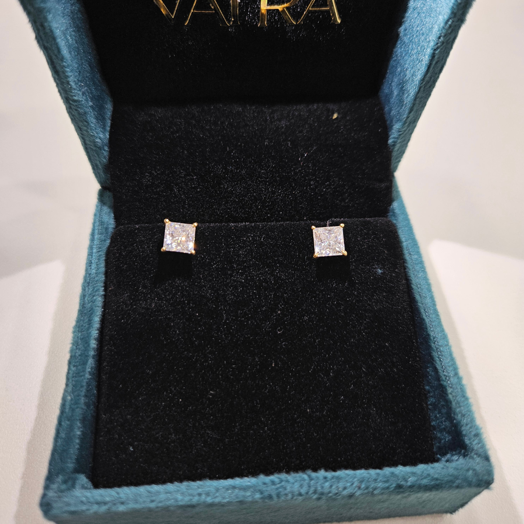 Princess Cut Solitaire lab diamond and moissanite ear rings
