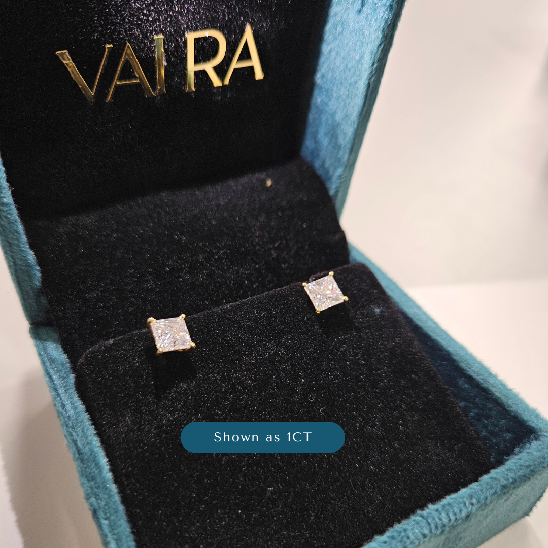 Princess Cut Solitaire lab diamond and moissanite ear rings