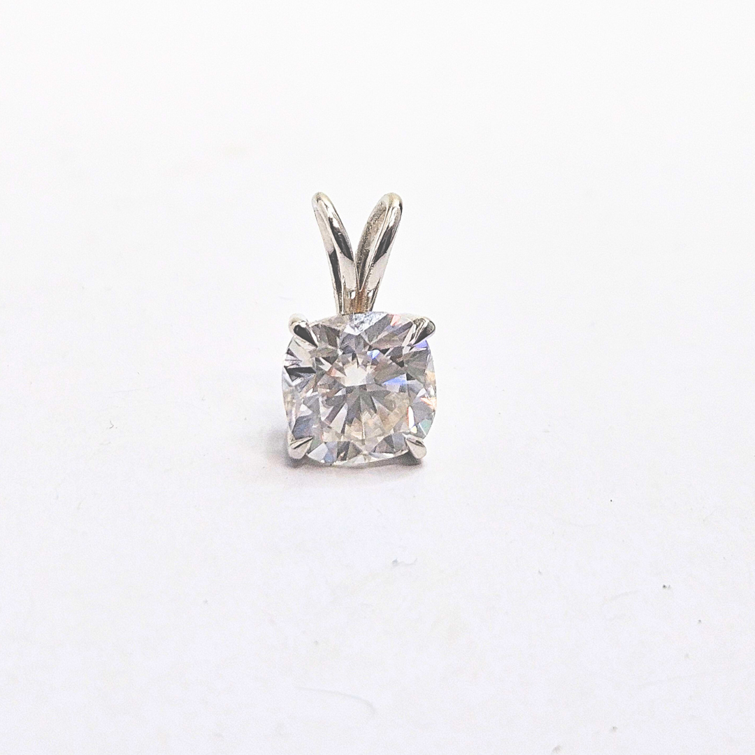 Solitaite Cushion Pendant Lab diamond and moissanite by Vai Ra