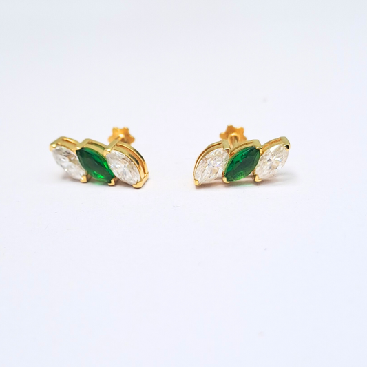 Three Stone Emerald Piercing Earring