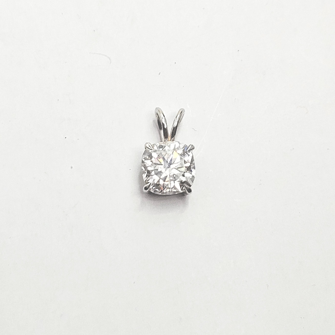 Solitaite Cushion Pendant Lab diamond and moissanite by Vai Ra