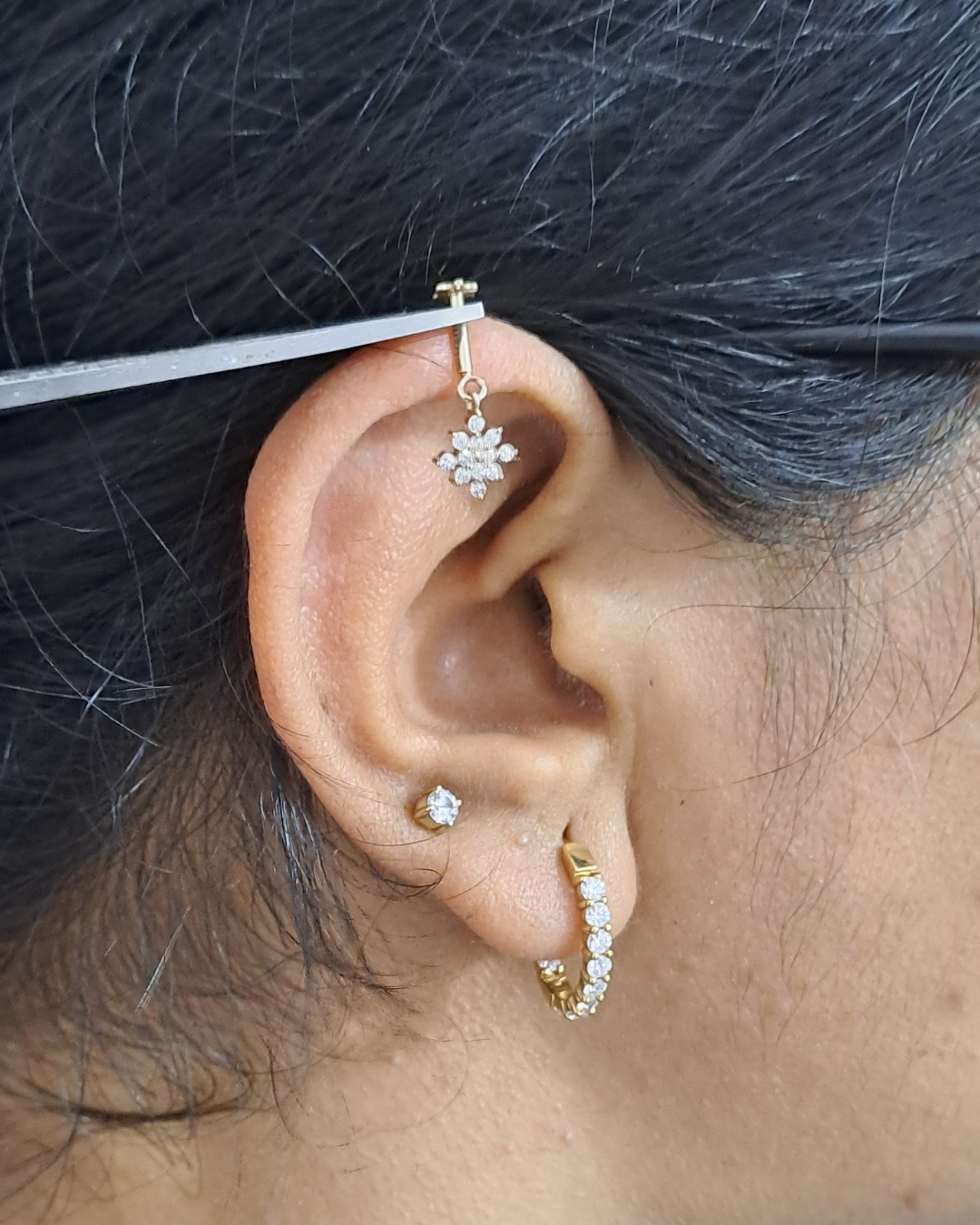 Cosmos Helix Diamond and Moissanite Earring  bugadi by Vai Ra