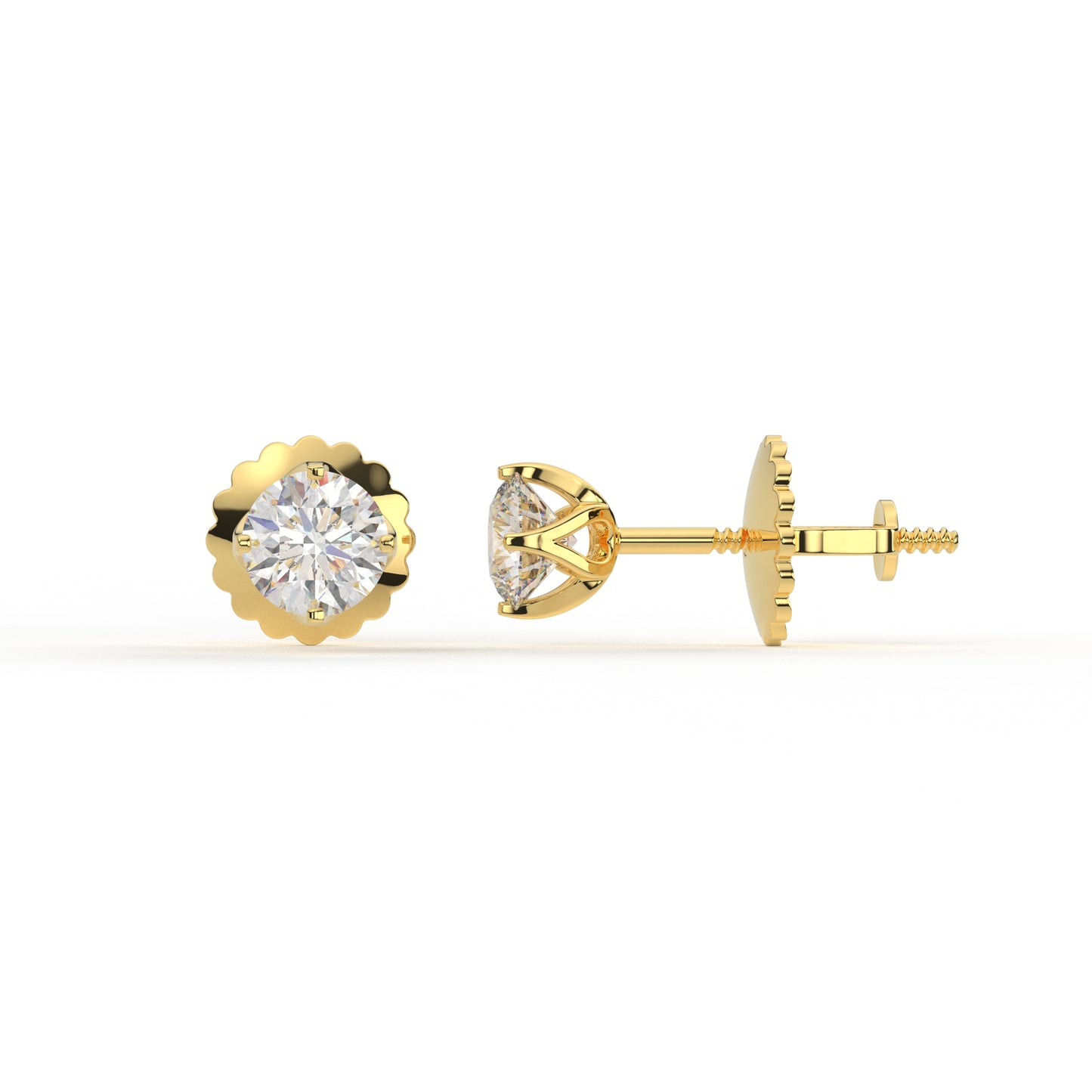 Four Prongs Crown Round Solitaire Earrings