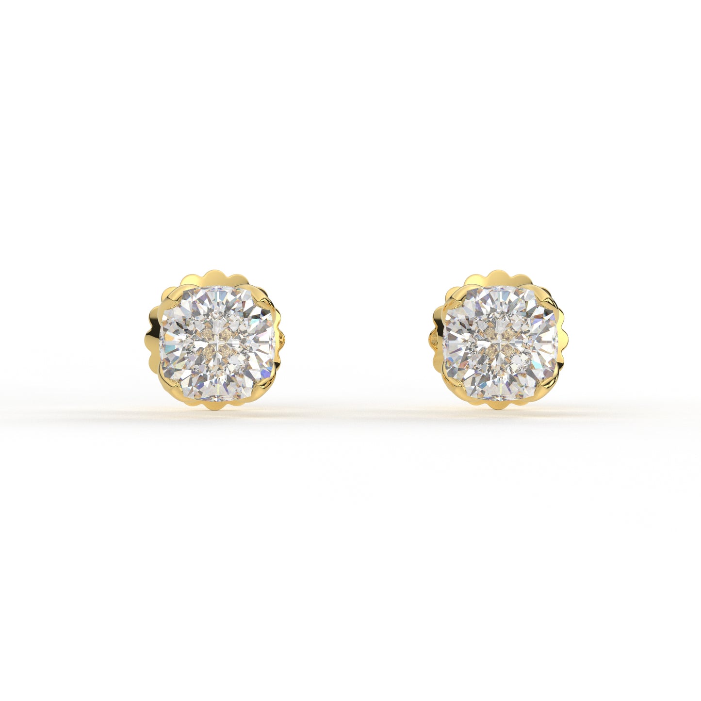 Four Prongs Crown Round Solitaire Earrings