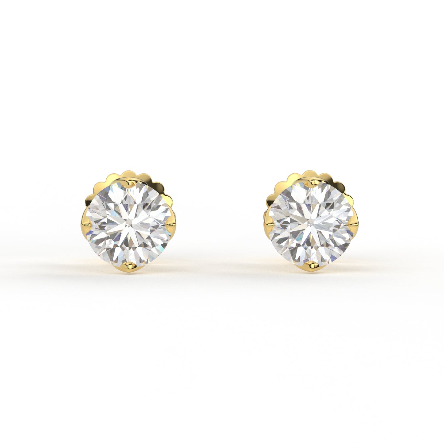 Four Prongs Tulip Round Solitaire Earrings