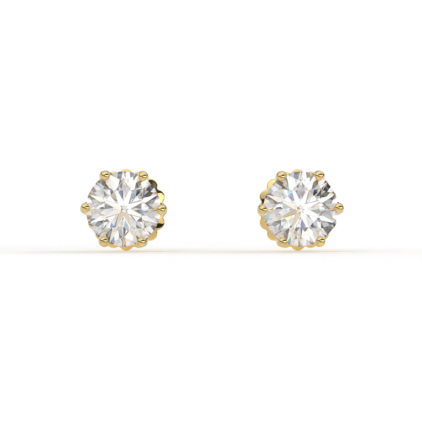 Six Prongs Crown Round Solitaire Earrings