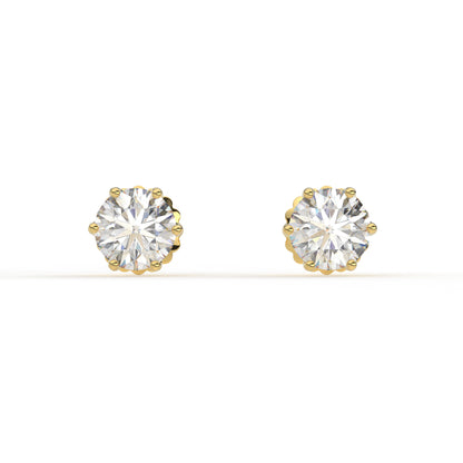 Six Prongs Crown Round Solitaire Earrings