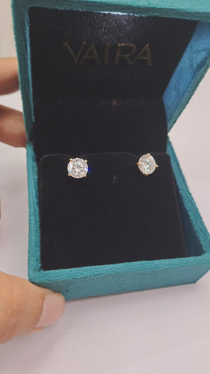 2 CT Each Round Solitaire Earrings 18KT Gold (Next Day Ship)