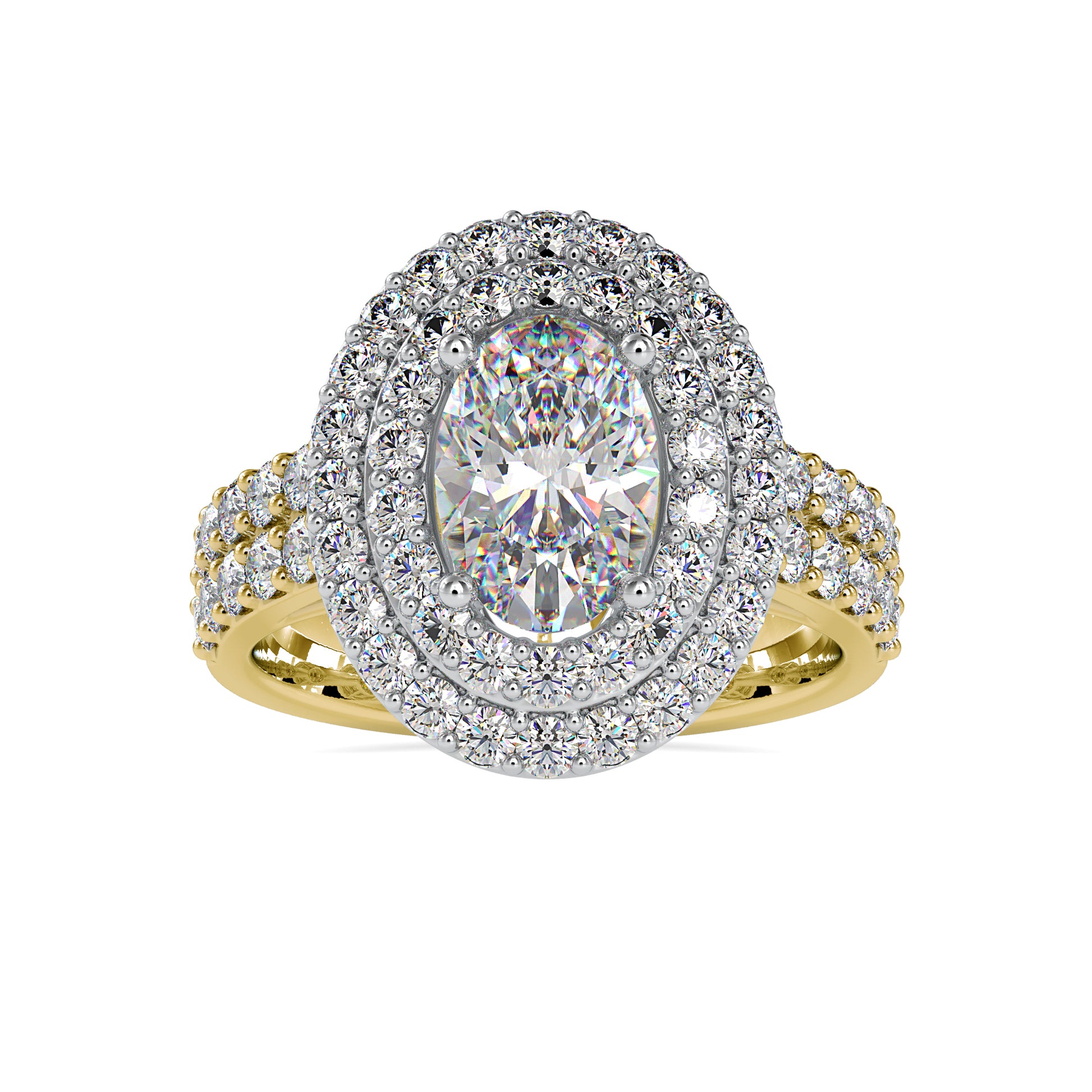 Moissanite diamond Halo Ring in Sterling Silver and Gold - 3.12 Ct - DOC0036