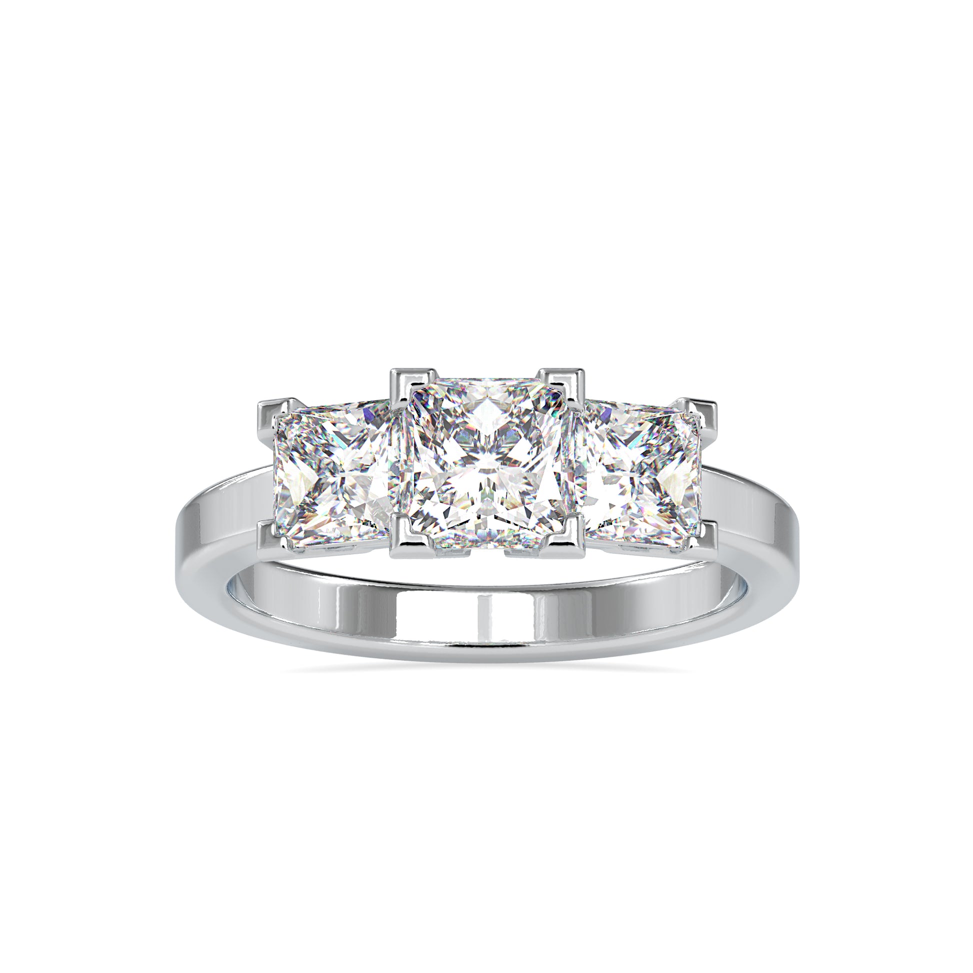 The Selene Moissanite Three Stone diamond Ring IN Gold and Sterling Silver - 2.89 Ct -