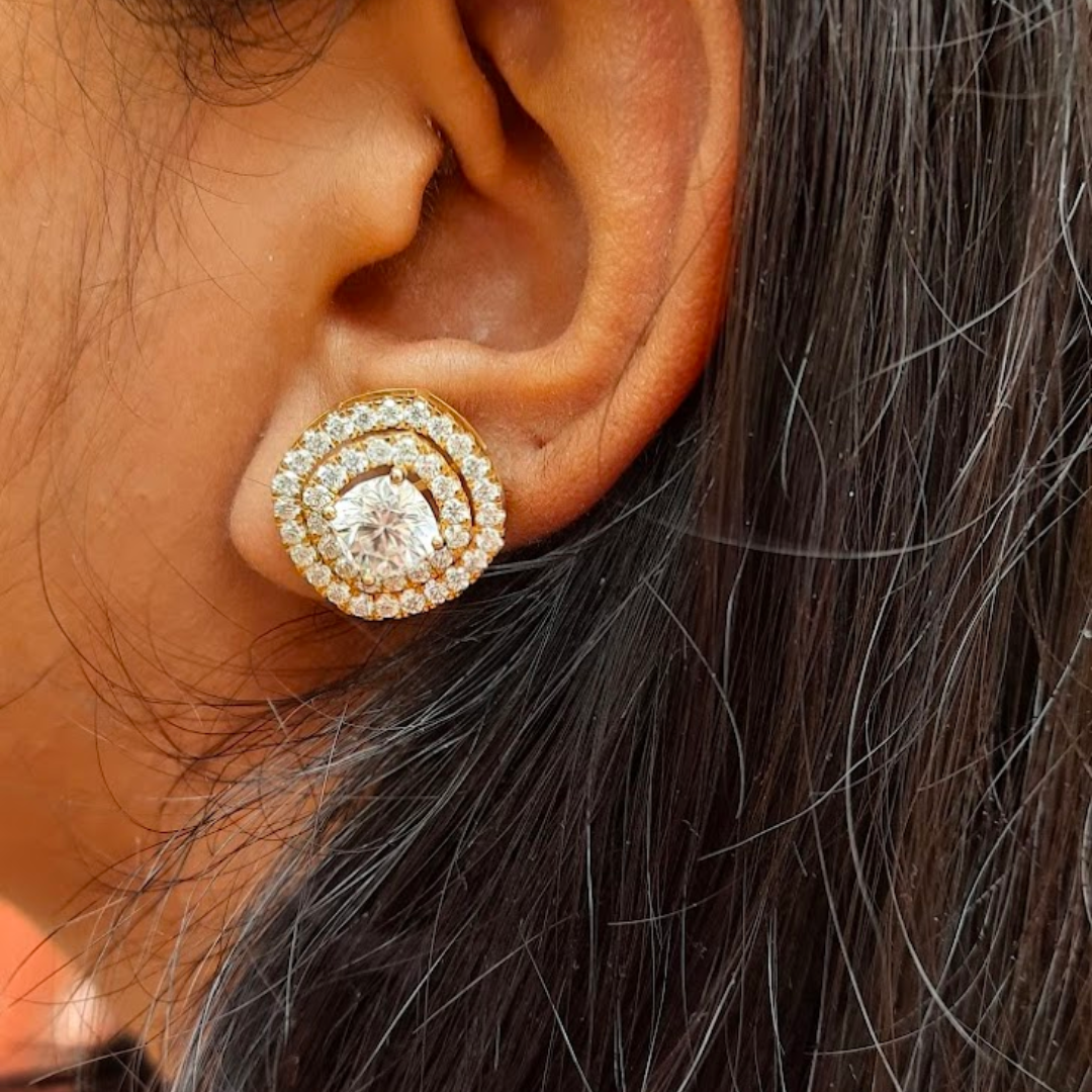 Halo Moissanite Diamond earrings-Vaira