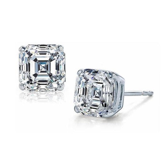 4-Prong Emerald Cut 14k White Gold Moissanite Solitaire Stud Earrings |  Celeste