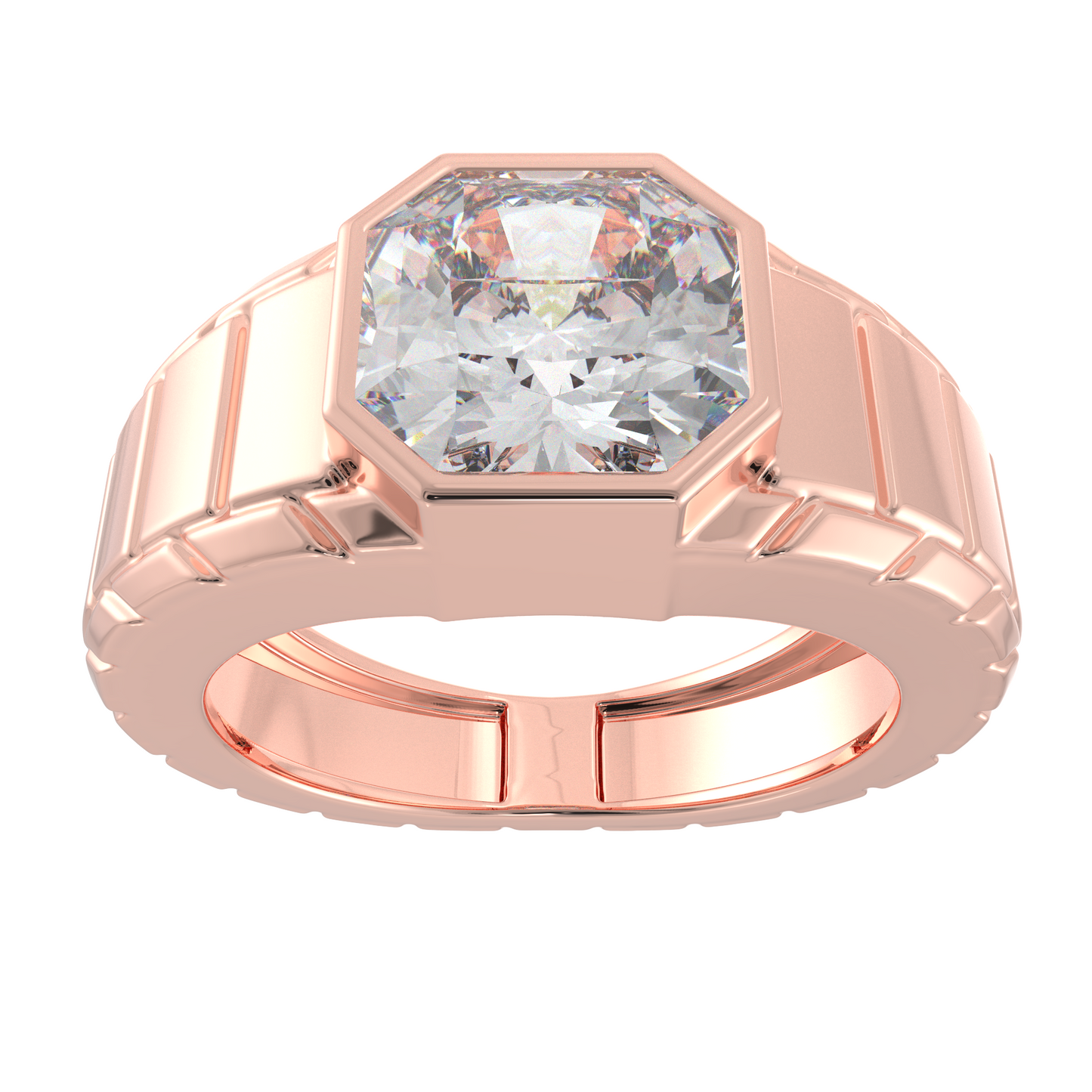 Square Radiant Cut Moissanite Diamond Men Ring in Gold and Silver